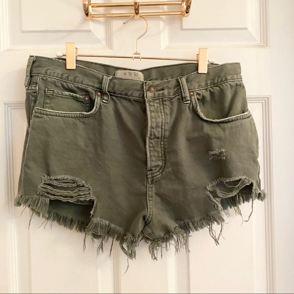 We the free army green denim shorts - Picture 1 of 7